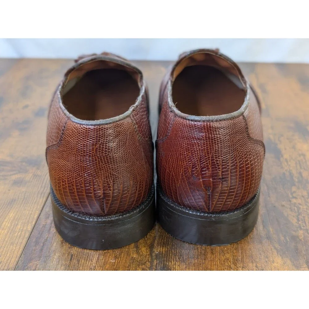 Stacy Adams Santana Tassel Loafers Men’s 8.5 M Cognac Brown Snake Leather 23121